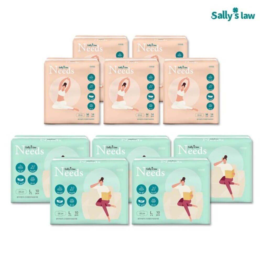 [SALLY'S LAW] Needs Ultra Slim Sanitary Napkin Medium 5packs+Large 5packs – 1,500 Air Holes for Freshness, Triple Leak-Proof Design, Breathable Comfort All Day - Made in Korea